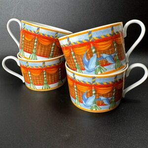 Williams-Sonoma Montgolfiere Fine Porcelain‎ Mugs Set of 4 Hot Air Balloon Birds